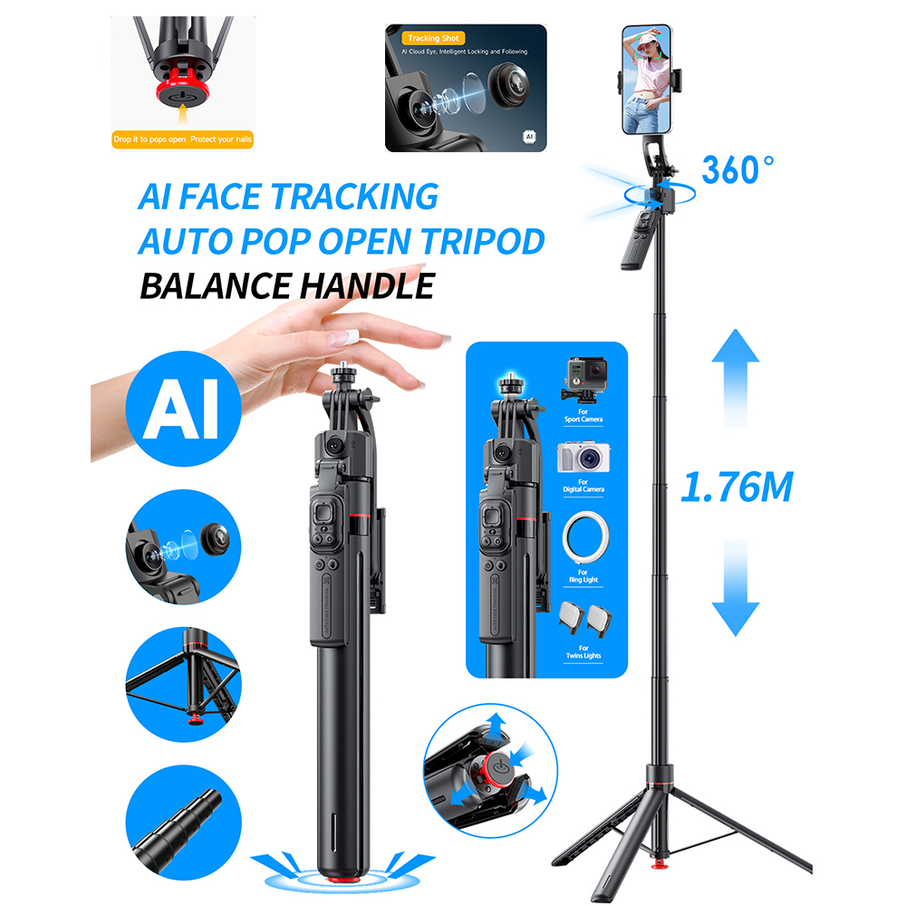 Photography Basics - AI ไม้เซลฟี่แบบกระโดดขาตั้งกล้อง Gimbal 360 ° ติดตามอัตโนมัติ